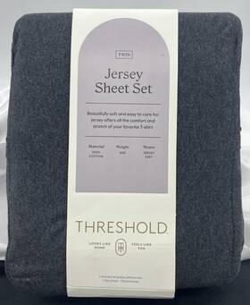 Threshold 197543805862 Jersey Sheet Set 4-piece Cotton Luxurious Weight Mid Twin Charcoal