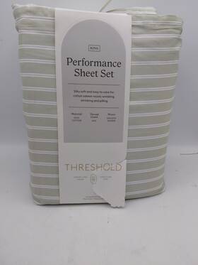 Threshold 198850083554 King Performance Sheet Set 100% Cotton Light Green/white Stripes
