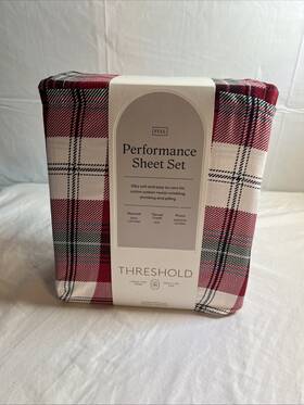 Threshold 198850528758 Full 400 Thread Count Christmas Holiday Performance Sheet Set Red Plaid - Thresh