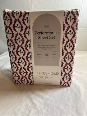 Threshold 198850919594 Performance Full Sheet Set Holiday Woodblock Leaf 400 Thread Bedding