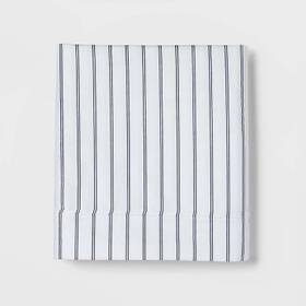 83724842 Threshold California King 400 Thread Count Performance Flat Sheet Navy Stripe