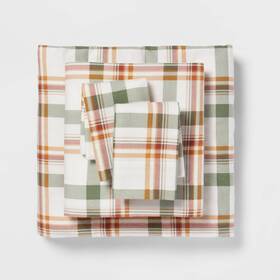 85239855 Threshold Full Fall Pattern Flannel Sheet Set Plaid -