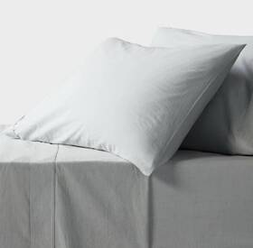 87539882 Threshold Full 250 Thread Count Organic Cotton Percale Sheet Set Blue Chambray