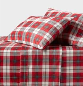 90206696 Threshold Queen 400 Thread Count Performance Holiday Sheet Set Green/red Plaid -