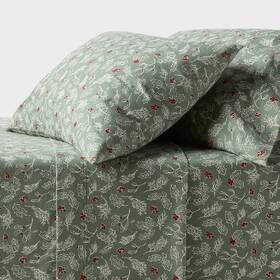 90534680 Threshold Twin/twin Xl Ultra Soft Holiday Sheet Set Flannel Green Holly -