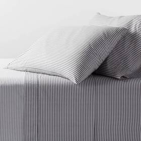 92186908 Threshold Twin/twin Xl Organic Percale Sheet Set Charcoal/white Stripe -