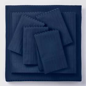 92200351 Threshold Hotel Collection Full Damask Sheet Set 6 Pcs Blue 800 Thread Count New
