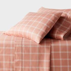 92542260 Threshold Full 400 Thread Count Performance Sheet Set Pink Plaid -