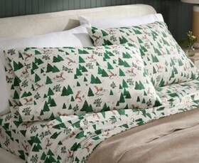 94285574 Threshold Full 400 Tc Holiday Performance Sheet Set Winter Scene Reindeer Trees