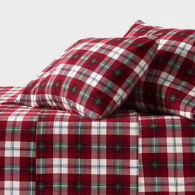 94285629 Threshold Full Holiday Flannel Sheet Set Red Plaid -