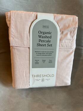 F303156 Threshold Twin Xl Organic Percale Sheet Set Peach Chambray Thread Count 250