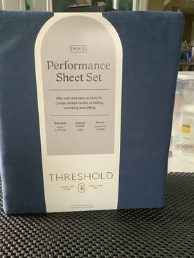 Mc-6684426 Threshold New Twin Xl 400 Thread Count Performance Sheet Set Blue 100% Cotton