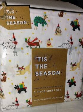 Tis The Season 889459562624 Twin Sheet Set Christmas Dogs Merry Woofmas Brushed Polyester New