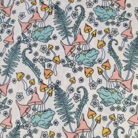 Toadally Rad 889459563041 4pc Queen Sheet Set Green Frogs Cap Mushrooms Daisies Fern Woodland