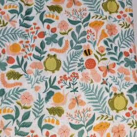 Toadally Rad 889459580215 4pc Queen Sheet Set Green Frogs Mushrooms Peach Snails Worms Bees