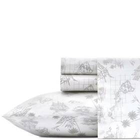 Tommy Bahama 726084717435 Vintage Map 4-piece Light Gray Cotton King Sheet Set