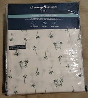 Tommy Bahama 883893769779 New 4pc White / Green Palm Trees Hammock Queen Sheet Set Tommy Bahama 883893769779 New 4pc White / Green Palm Trees Hammock Queen Sheet Set