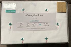 Tommy Bahama 883893898127 King Sheet Set Rio Palm Trees Tropical Cotton Percale White