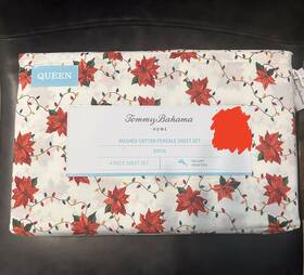 Tommy Bahama 883893936560 Queen Christmas Poinsettia Washed Cotton Sheet Set Nwt Tommy Bahama 883893936560 Queen Christmas Poinsettia Washed Cotton Sheet Set Nwt