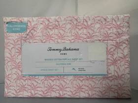 Tommy Bahama 883893936782 Pink Lovely Palm Cal King 4pc Sheet Set 100% Cotton Percale