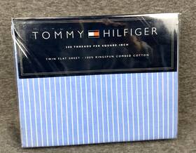 156798 Tommy Hilfiger Twin Flat Sheet 100% Cotton Lincoln Ave Blue White Stripe Nos New 156798 Tommy Hilfiger Twin Flat Sheet 100% Cotton Lincoln Ave Blue White Stripe Nos New
