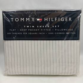 180465 Tommy Hilfiger Twin Sheet Set White/blue Pinstripe 3 Pc New Williamstown 180465 Tommy Hilfiger Twin Sheet Set White/blue Pinstripe 3 Pc New Williamstown