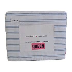 Tommy Hilfiger 199165002988 Home Queen Sheet Set Rhode Island Blue Stripe 100% Cotton New