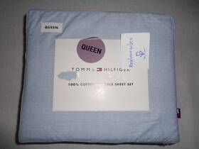 Tommy Hilfiger 199165080221 New Queen 100% Cotton Percale Sheet Set - Classic Texture Blue Tommy Hilfiger 199165080221 New Queen 100% Cotton Percale Sheet Set - Classic Texture Blue