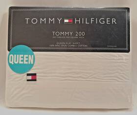 Tommy Hilfiger 651862116622 Queen Flat Sheet White 100% Combed Cotton New In Sealed Package