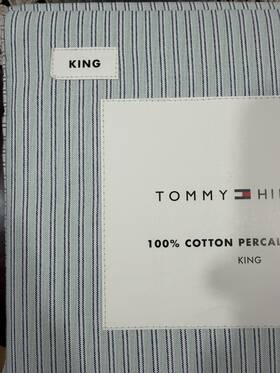 Tommy Hilfiger 883893975644 King Sheet Set Ithaca Bicolor Blue Stripe 100% Cotton New 4 Pc