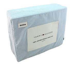 Tommy Hilfiger 883893978041 Nwt Ithaca Stripe Queen Size Blue /white Cotton Percale Sheet Set
