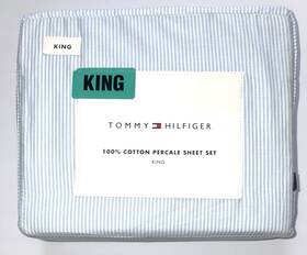 Tommy Hilfiger 883893978058 4 Pc King Sheet Set Ithaca Stripe Blue White Cotton Percale Tommy Hilfiger 883893978058 4 Pc King Sheet Set Ithaca Stripe Blue White Cotton Percale
