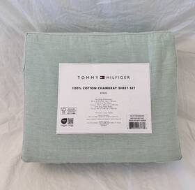 Tommy Hilfiger 883893985339 4 Pc Chambray Green King Sheet Set Nip