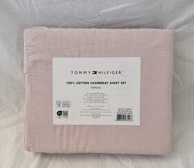 Tommy Hilfiger 883893985407 3 Pc 100% Cotton Pink Chambray Twin Xl Sheet Set Nip
