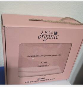Hn15221 Tree Organic 2000 King Sheet Set 100% Cotton Pink Solid Deep Fitted