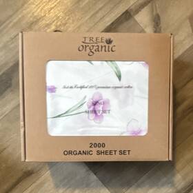 Ms2131 Tree Organic 2000 King Sheet Set Gots 18 Inch Pocket 100% Cotton Floral White