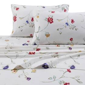 Tribeca 842941139391 Floral Garden Extra Deep Pocket Flannel Sheet Set White Multi Color Full