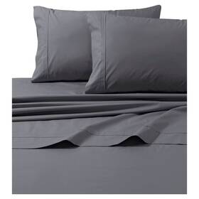 52565669 Tribeca Living Cotton Percale Solid Sheet Set Full Gray 300 Thread Count -