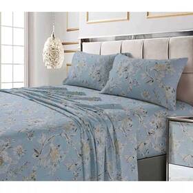 78469839 Tribeca Living King 300 Thread Count Printed Pattern Sateen Sheet Set Sky Blue Colmar
