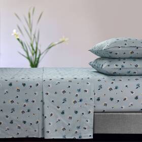 83942252 Tribeca Living King 170 Gsm Extra Deep Pocket Flannel Sheet Set Floryn Blue-