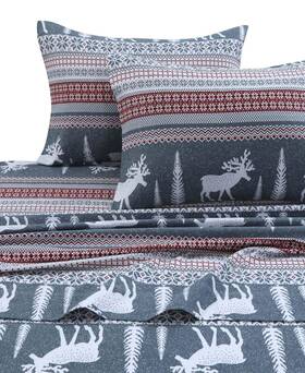 Wire170sheetqu Tribeca Living 842941103262 Winter Reindeer Flannel Deep Pocket Sheet Set