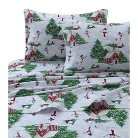 Tribeca Living 842941103385 Snmansheetqurg Snowman Red/green Printed Flannel Deep Pocket Sheet Set 3 Pcs