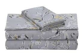 Tribeca Living 842941104566 King Bed Sheet Set 300 Thread Count Soft Cotton Sateen Floral Print With Ex