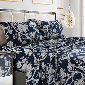 Tribeca Living 842941104719 Queen Bed Sheet Set 300 Thread Count Soft Cotton Sateen Floral Print With E