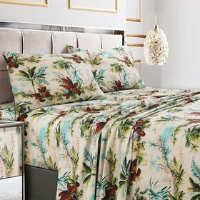 Tribeca Living 842941105297 King Bed Sheet Set 300 Thread Count Soft Cotton Sateen Floral Print With Ex