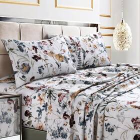 Tribeca Living 842941105372 Full Size Bed Sheet Set Cotton Sateen 300tc Amalfi Deep Red/multi