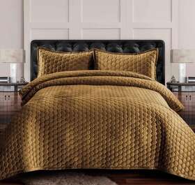 Tribeca Living 842941140373 Luganoquiqucam Velvet Oversized Quilt Set Queen Camel