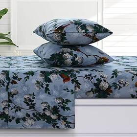 Tribeca Living 842941148348 Celina Floral Flannel Queen Sheet Set Super Soft 100% Cotton Extra Deep Poc