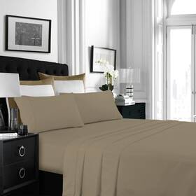 Mf110dpssquta Tribeca Living 852661471299 Solid Deep Pocket Sheet Set Queen Taupe
