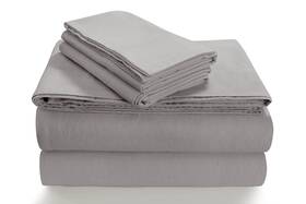 Solfl170sskisg Tribeca Living Solid 5 Oz Flannel Extra Deep Pocket Sheet Set King Silver Grey